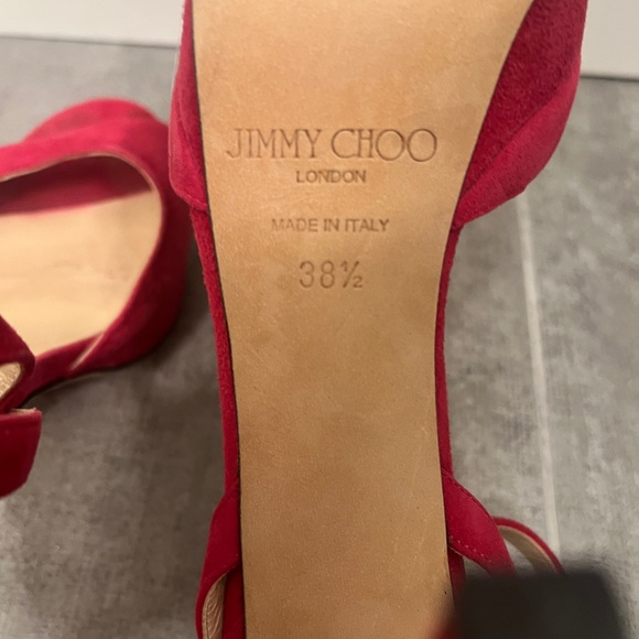 JIMMY CHOO LONDON Magenta Suede ankle Strap Stiletto Heels Size 38.5 - Picture 6 of 6
